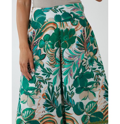 Tropical Print Wide Leg Trouser