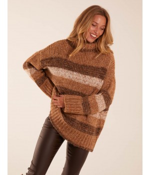 Stripe Chunky Knit Funnel Neck Jumper