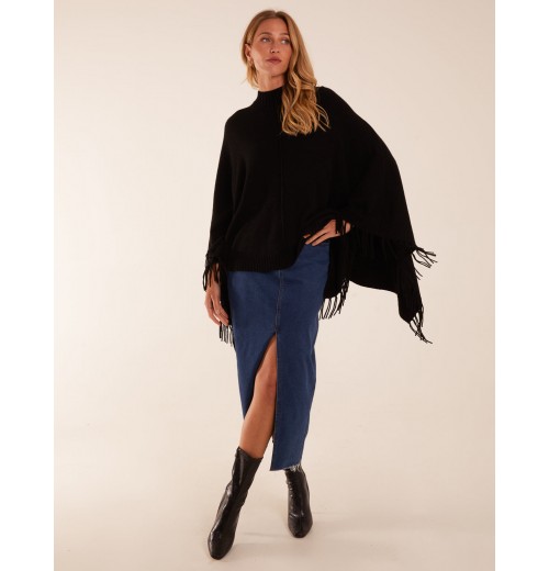 Tassel High Neck Poncho